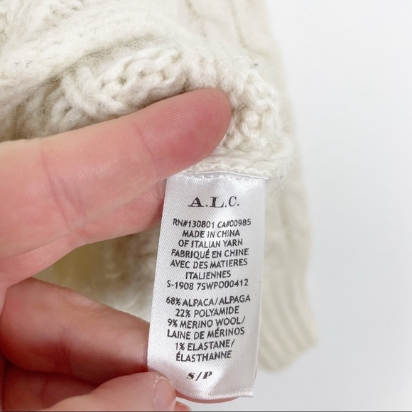 A.L.C. Nevelson Alpaca Wool Cable Knit Turtleneck Sweater Cream White Warm Cozy - Picture 5 of 5